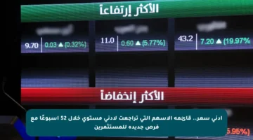 أدنى سعر.. قائمة الأسهم التي تراجعت لأدنى مستوى خلال 52 أسبوعًا مع فرص جديدة للمستثمرين